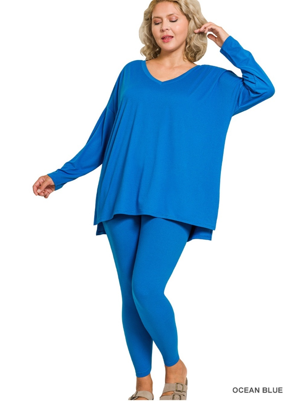 New!Plus Size Ocean Blue V-Neck Tunic & Legging Set Size 2X